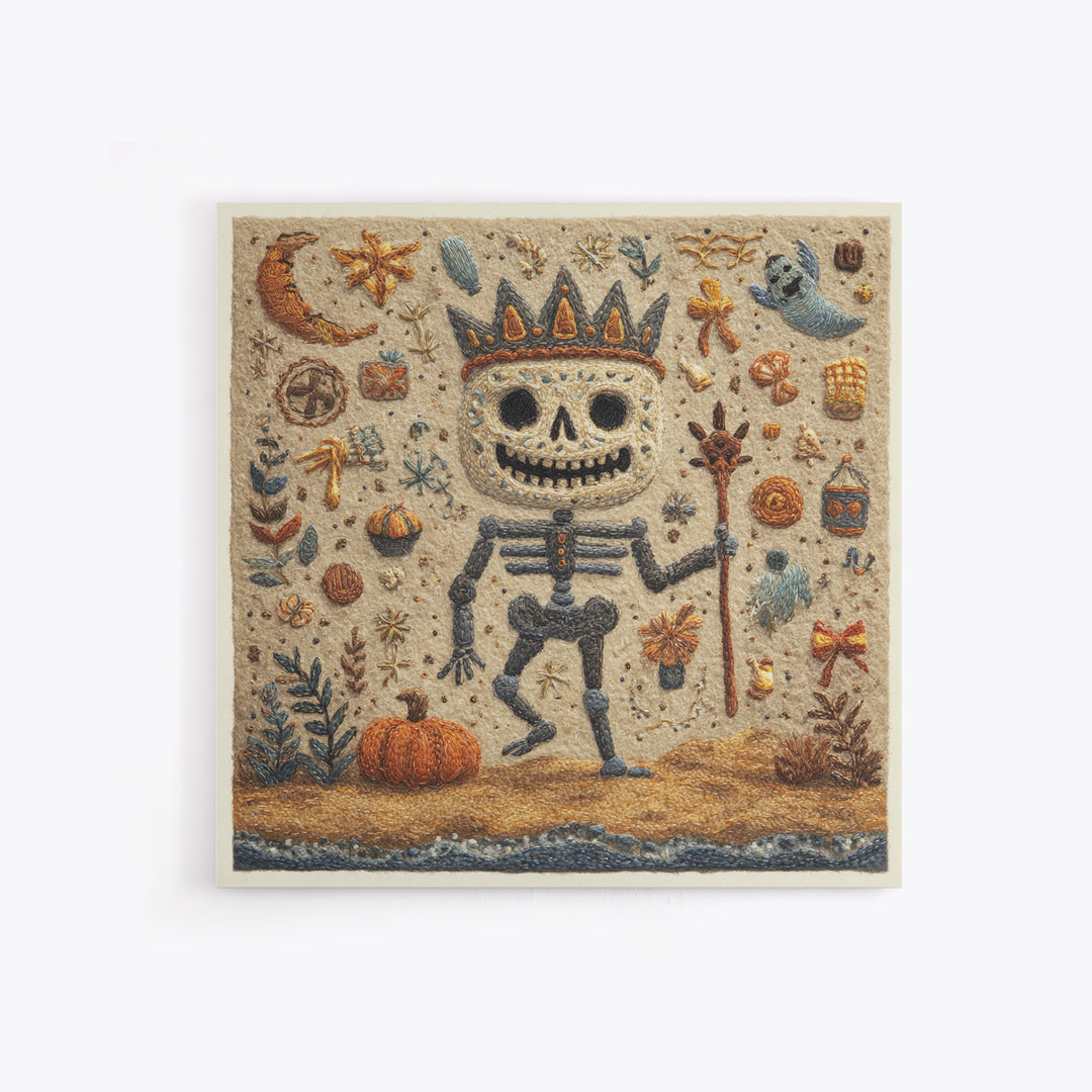 The Salt King Of The Black Shore, Felt Halloween Art, Square Wall Art, Canvas Print, Cute Halloween Wall Art