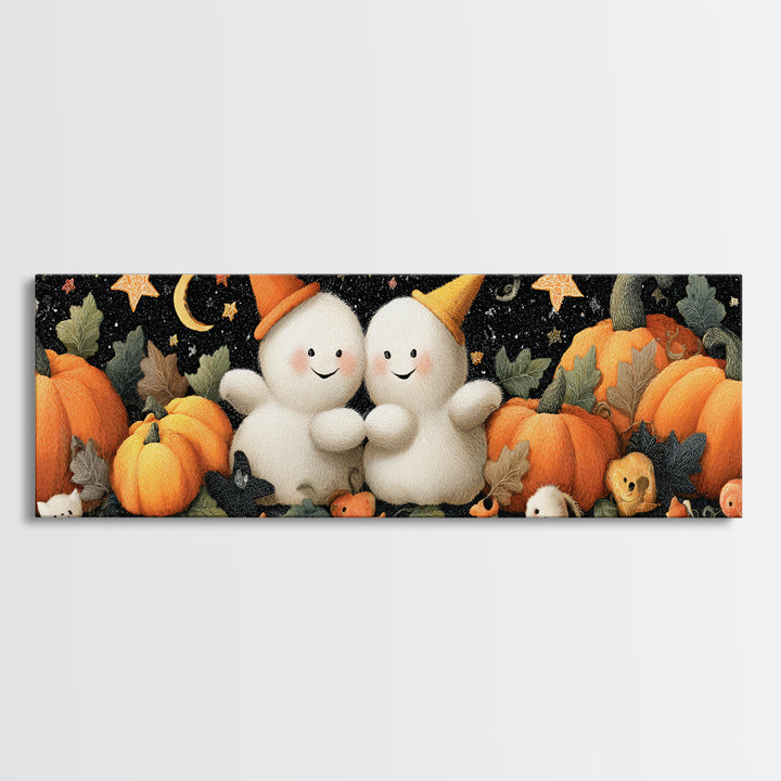 The Halloween Friendship Spell, Plush Halloween Art, Extra Wide Wall Art, Canvas Print, Cute Halloween Wall Art