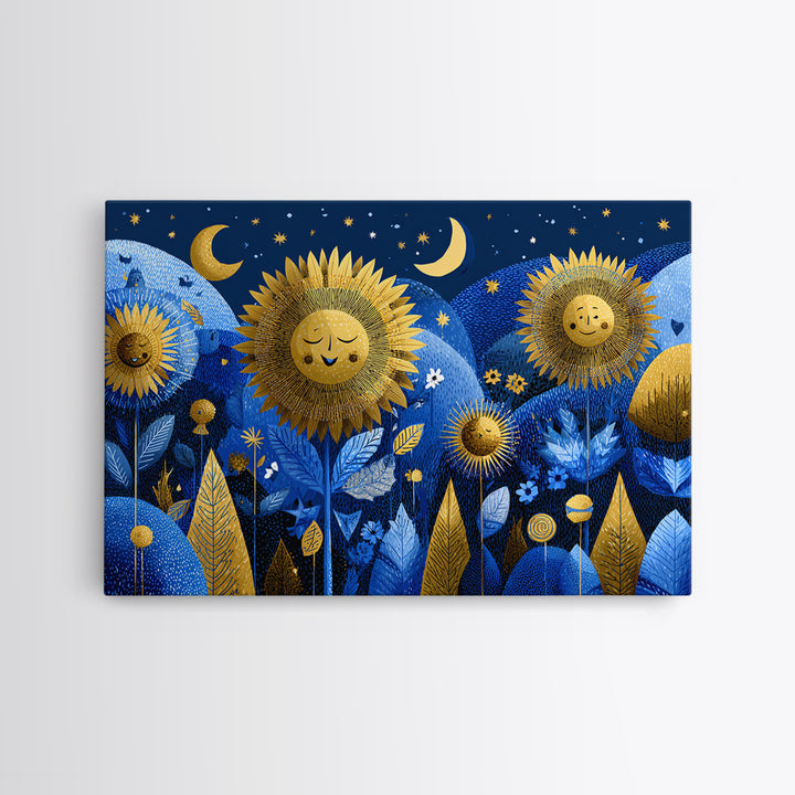The Singing Sunflowers At Midnight, Screenprint Halloween Art, Landscape Wall Art, Framed Canvas Print, Cute Halloween Wall Art