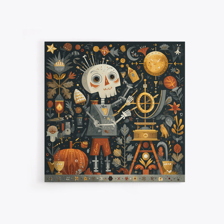 The Astronomer Of The Hollow Sky, Folk Halloween Art, Square Wall Art, Canvas Print, Cute Halloween Wall Art