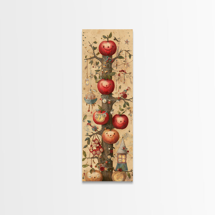 The Enchanted Apple Orchard, Quilled Halloween Art, Tall Narrow Wall Art, Framed Canvas Print, Cute Halloween Wall Art