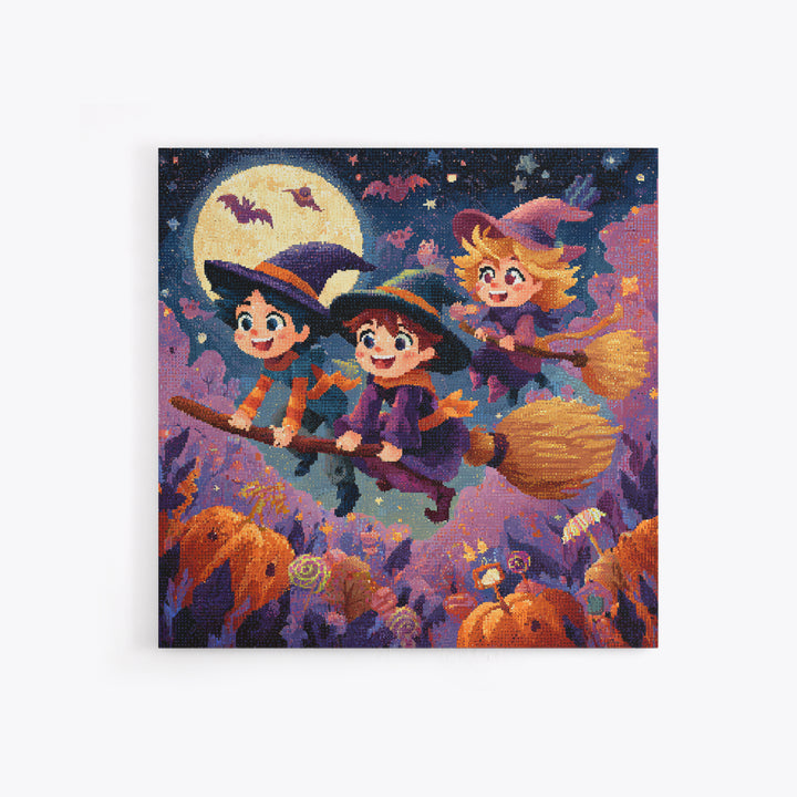 The Candy Comet Adventure, Pixel Halloween Art, Square Wall Art, Canvas Print, Cute Halloween Wall Art
