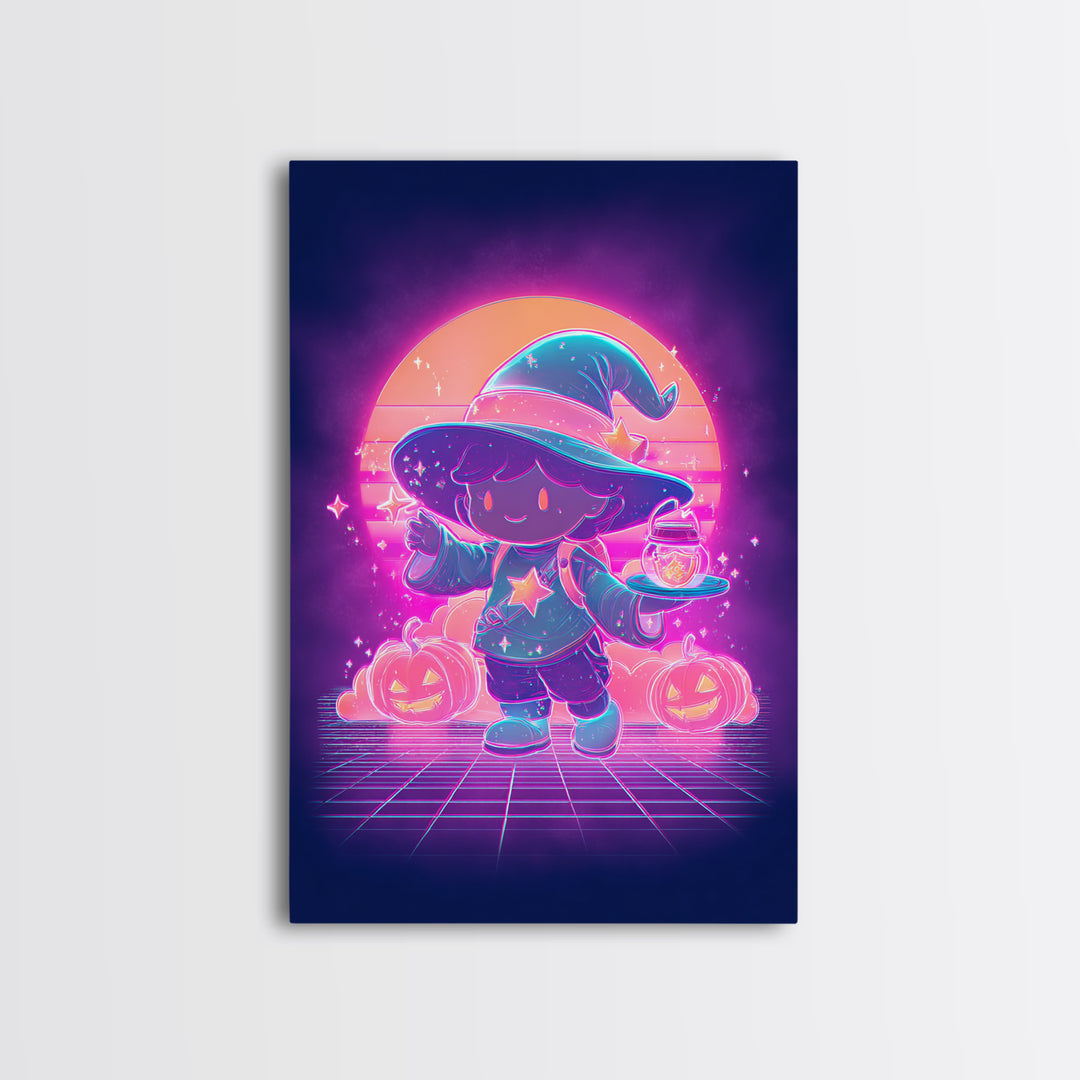 The Little Star Witch, 80s Halloween Wall Art, Vertical Wall Art, Framed Canvas Print, Retro Halloween Decor, Neon Wall Art