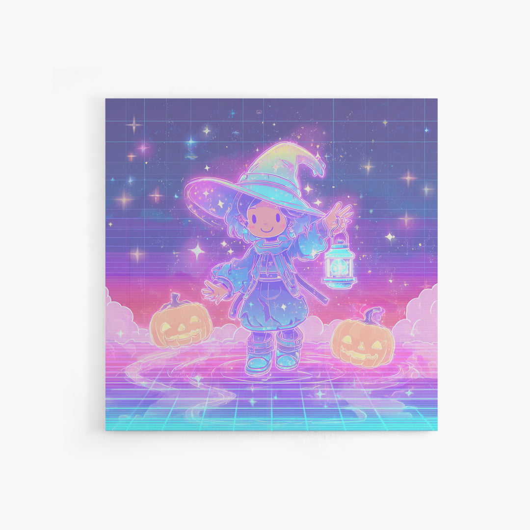 The Little Star Witch, 80s Halloween Wall Art, Square Wall Art, Canvas Print, Retro Halloween Decor, Neon Wall Art, Spooky Wall Decor