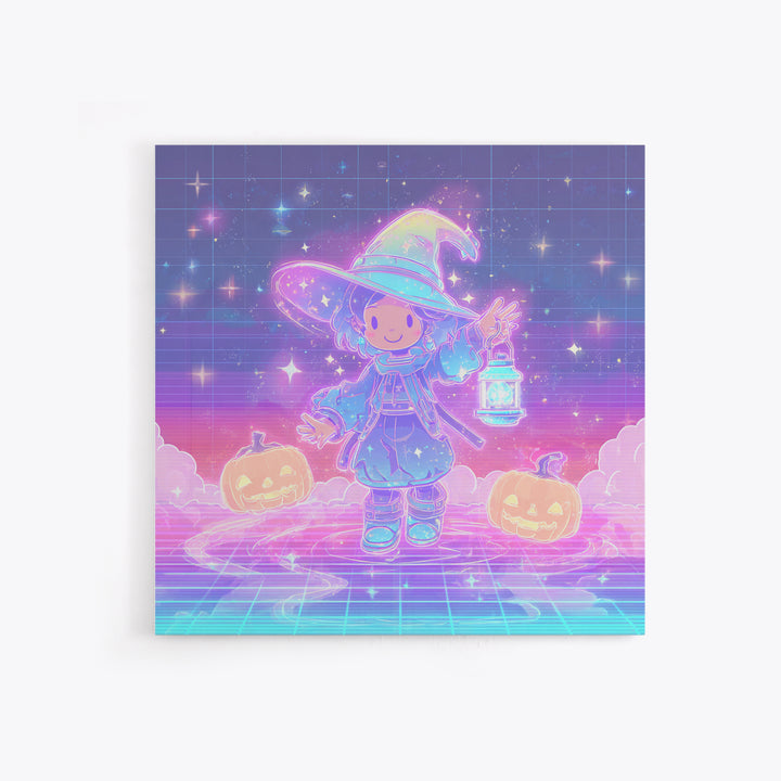 The Little Star Witch, 80s Halloween Wall Art, Square Wall Art, Canvas Print, Retro Halloween Decor, Neon Wall Art, Spooky Wall Decor