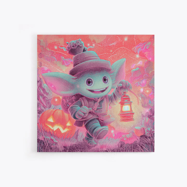 The Acorn Goblin, 80s Halloween Wall Art, Square Wall Art, Framed Canvas Print, Retro Halloween Decor, Neon Wall Art, Collectible Wall Decor
