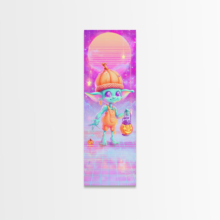 The Acorn Goblin, 80s Halloween Wall Art, Tall Narrow Wall Art, Framed Canvas Print, Retro Halloween Decor, Neon Wall Art, Macabre Wall Art