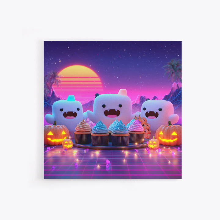 The Cupcake Vampire, Synthwave Halloween Art, Square Wall Art, Framed Canvas Print, Retro Halloween Decor, Neon Wall Art, Horror Wall Art