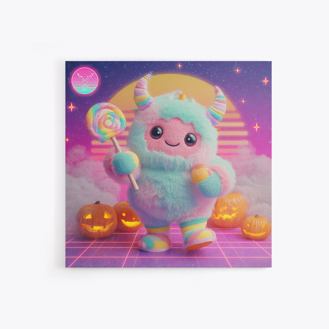 The Rainbow Monster, Synthwave Halloween Art, Square Wall Art, Canvas Print, Retro Halloween Decor, Neon Wall Art, Collectible Wall Decor
