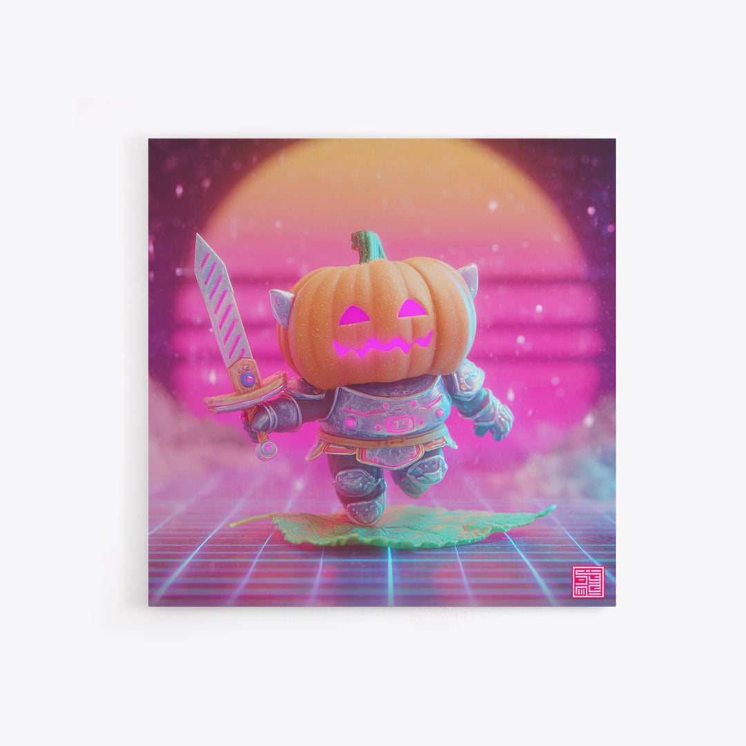 The Pumpkin Knight, Synthwave Halloween Art, Square Wall Art, Canvas Print, Retro Halloween Decor, Neon Wall Art, Spooky Wall Decor