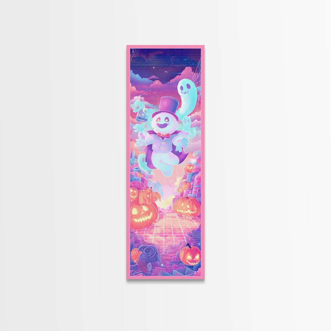 The Star-Cape Magician, Synthwave Halloween Art, Tall Narrow Wall Art, Canvas Print, Retro Halloween Decor, Neon Wall Art, Gothic Home Decor