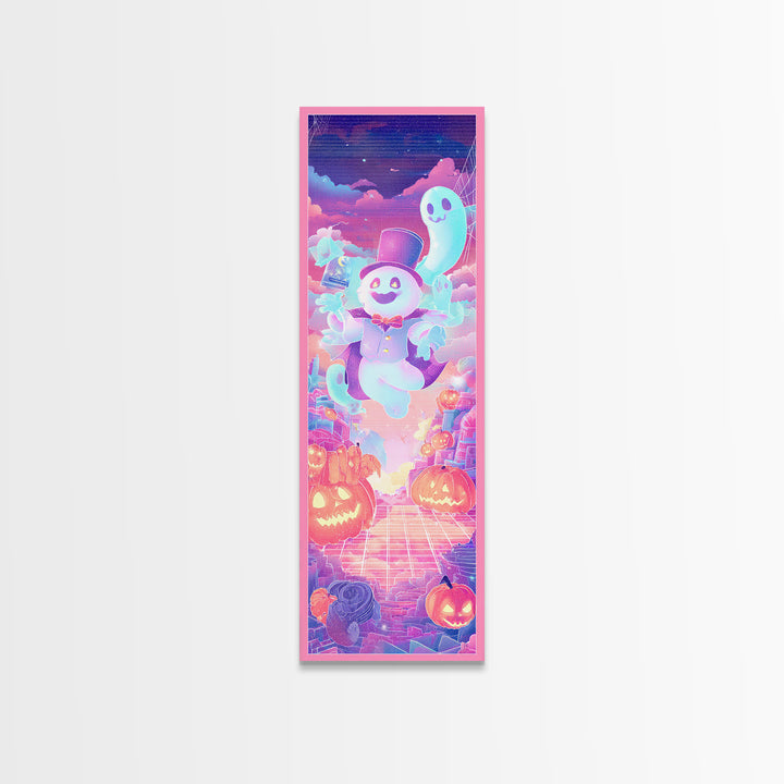 The Star-Cape Magician, Synthwave Halloween Art, Tall Narrow Wall Art, Canvas Print, Retro Halloween Decor, Neon Wall Art, Gothic Home Decor
