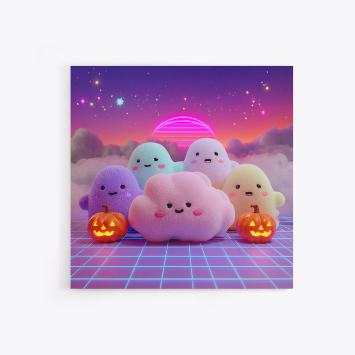 The Cloud Ghost, 80s Halloween Wall Art, Square Wall Art, Canvas Print, Retro Halloween Decor, Neon Wall Art, Collectible Wall Decor