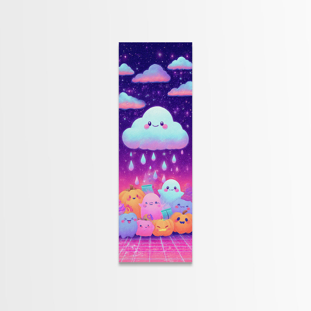 The Cloud Ghost, Synthwave Halloween Art, Tall Narrow Wall Art, Framed Canvas Print, Retro Halloween Decor, Neon Wall Art