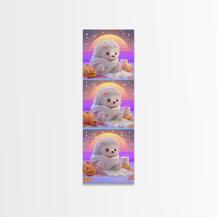 The Hedgehog Mummy, 80s Halloween Wall Art, Tall Narrow Wall Art, Framed Canvas Print, Retro Halloween Decor, Neon Wall Art