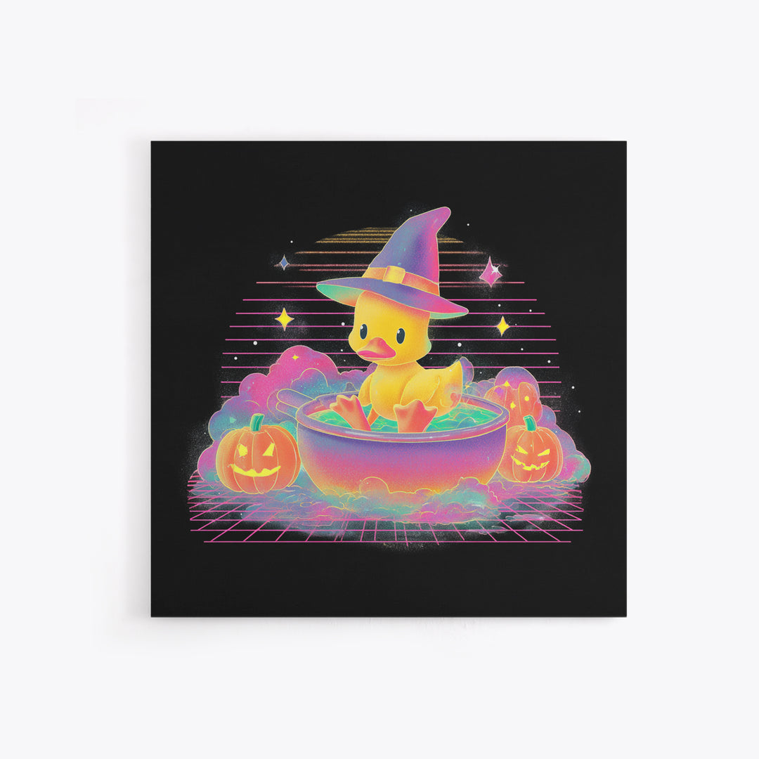 The Duckling Witch, Vaporwave Halloween Decor, Square Wall Art, Canvas Print, Retro Halloween Decor, Neon Wall Art, Dark Fantasy Art