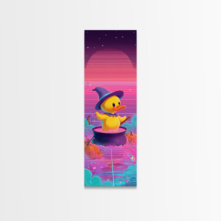 The Duckling Witch, Synthwave Halloween Art, Tall Narrow Wall Art, Canvas Print, Retro Halloween Decor, Neon Wall Art, Halloween Wall Art