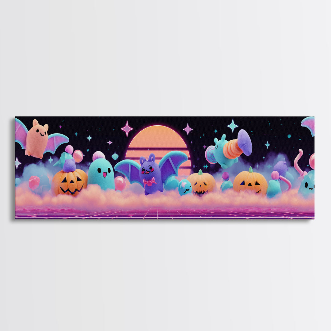 The Bat-Winged Otter, Vaporwave Halloween Decor, Extra Wide Wall Art, Canvas Print, Retro Halloween Decor, Neon Wall Art, Spooky Wall Decor