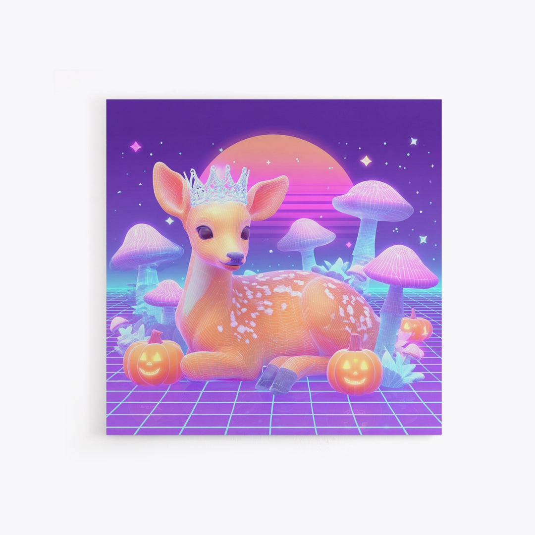 The Moon Princess Deer, 80s Halloween Wall Art, Square Wall Art, Canvas Print, Retro Halloween Decor, Neon Wall Art, Macabre Wall Art