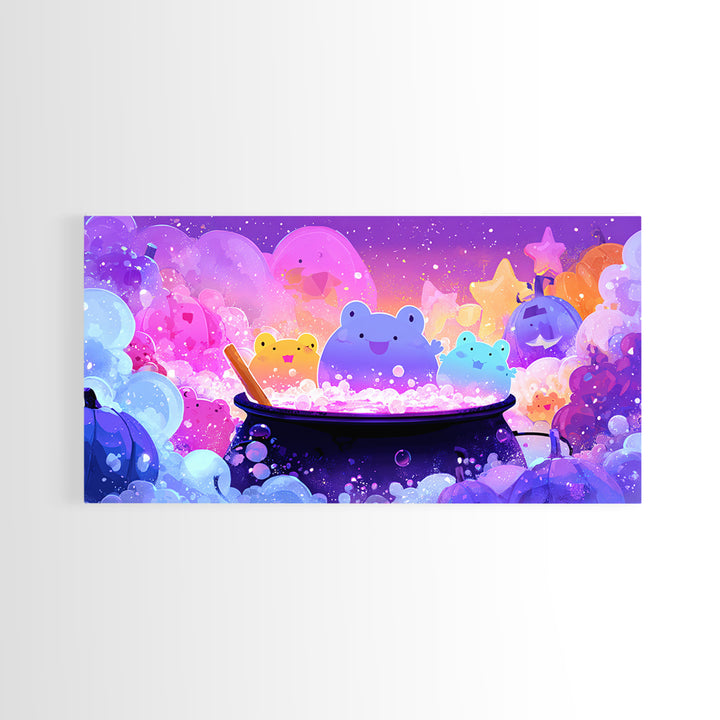 The Cauldron Frog, 80s Halloween Wall Art, Wide Panoramic Art, Canvas Print, Retro Halloween Decor, Neon Wall Art, Seasonal Home Decor