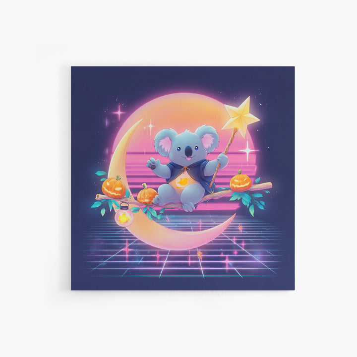 The Koala Wizard, 80s Halloween Wall Art, Square Wall Art, Framed Canvas Print, Retro Halloween Decor, Neon Wall Art, Seasonal Home Decor
