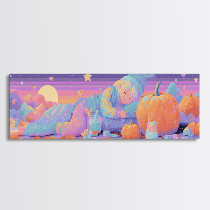 The Bubble Potion Apprentice, Vaporwave Halloween Decor, Extra Wide Wall Art, Framed Canvas Print, Retro Halloween Decor, Neon Wall Art
