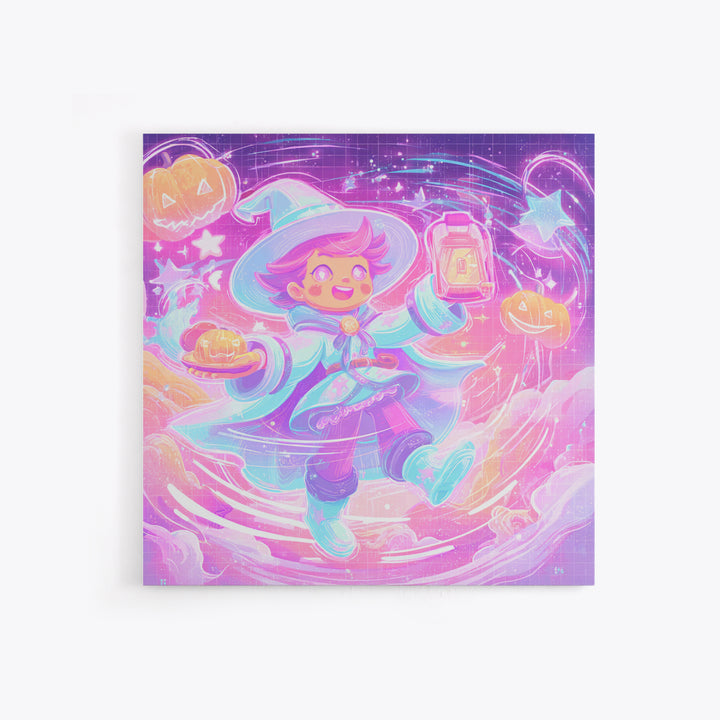 The Cookie Spellcaster, Cute Spooky Neon Art, Square Wall Art, Canvas Print, Retro Halloween Decor, Neon Wall Art, Collectible Wall Decor