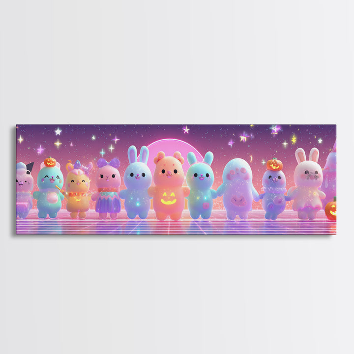 The Costume-Changing Wand, Vaporwave Halloween Decor, Extra Wide Wall Art, Canvas Print, Retro Halloween Decor, Neon Wall Art