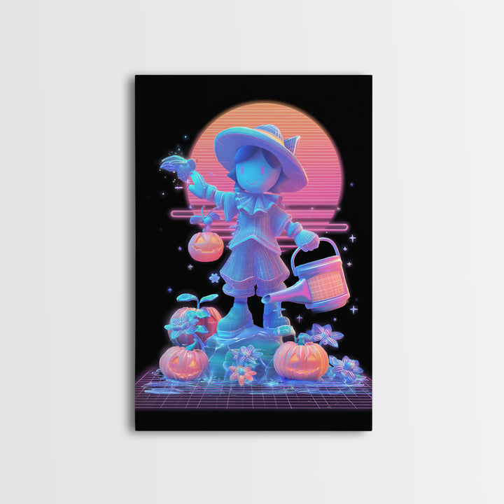 The Moon Garden Witch, Retro Neon Halloween Art, Vertical Wall Art, Canvas Print, Retro Halloween Decor, Neon Wall Art, Seasonal Home Decor