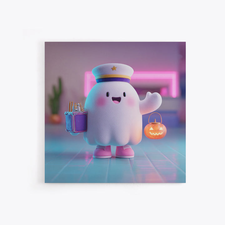 The Friendly Ghost Hotel, 80s Halloween Wall Art, Square Wall Art, Canvas Print, Retro Halloween Decor, Neon Wall Art, Horror Wall Art