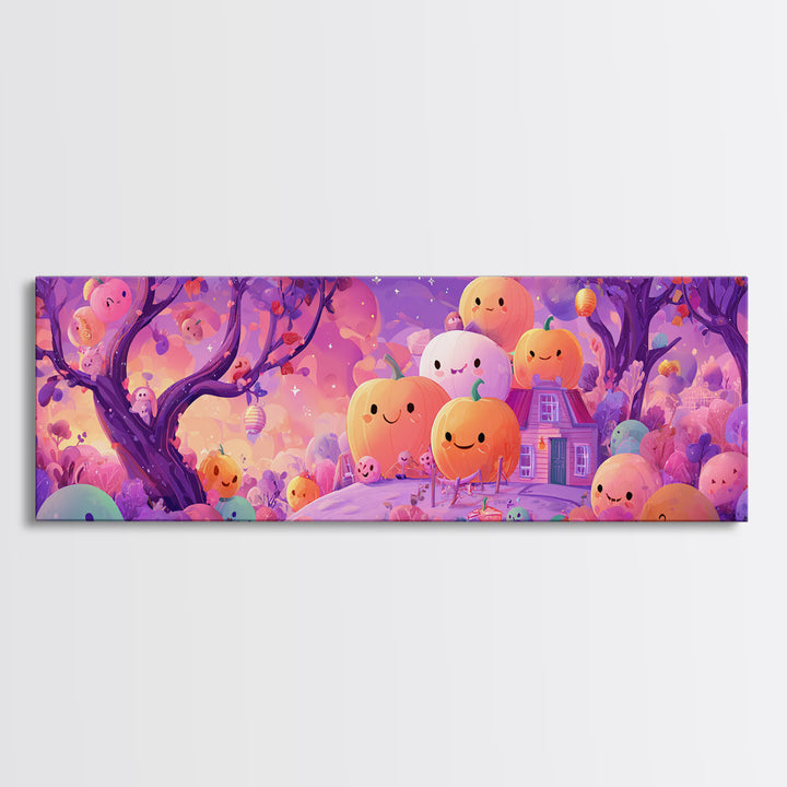 The Pumpkin Patch Playground, 80s Halloween Wall Art, Extra Wide Wall Art, Canvas Print, Retro Halloween Decor, Neon Wall Art