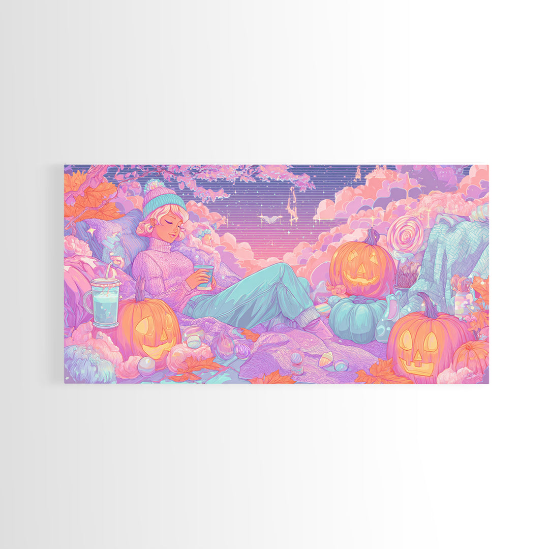 The Enchanted Costume Closet, Vaporwave Halloween Decor, Wide Panoramic Art, Canvas Print, Retro Halloween Decor, Neon Wall Art