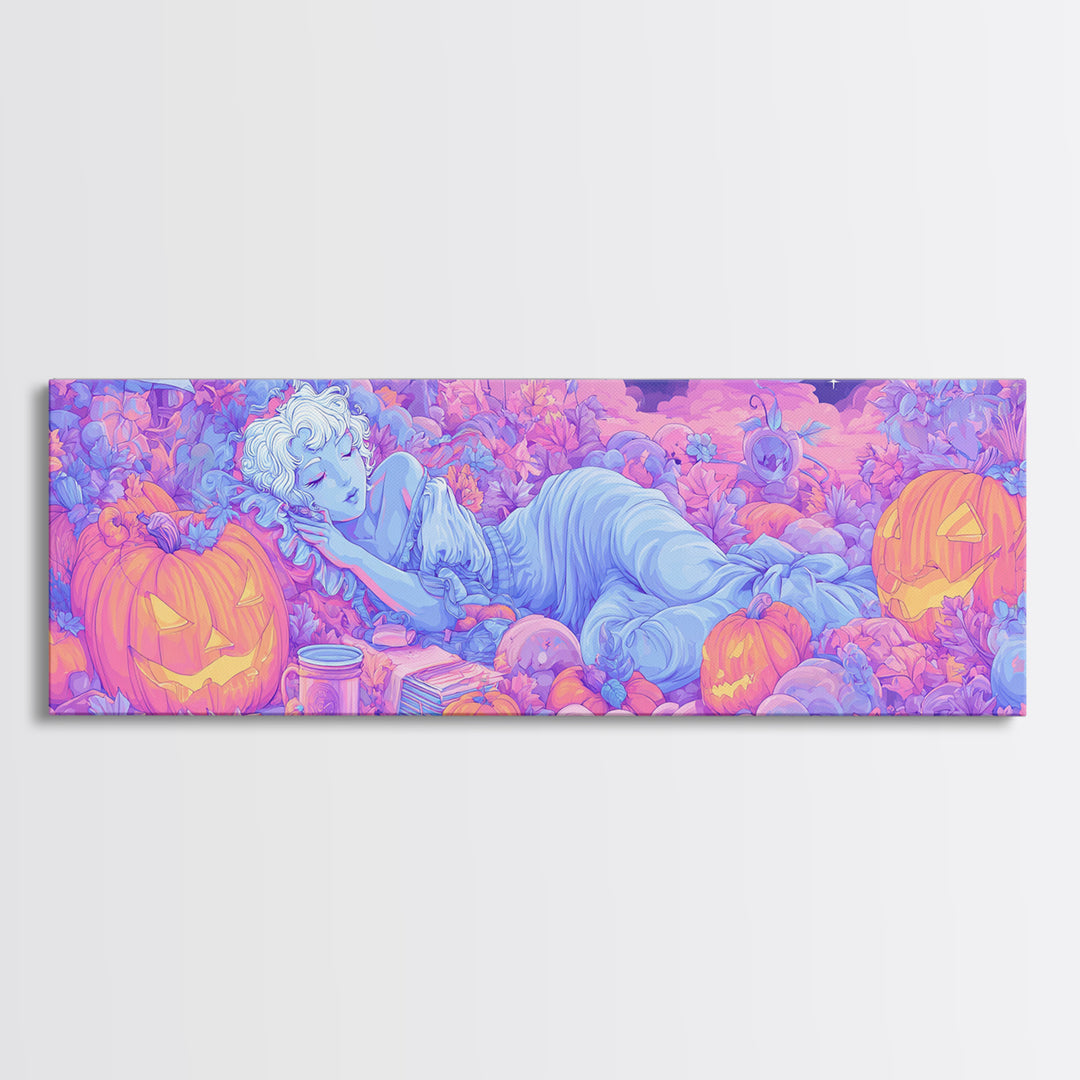 The Enchanted Costume Closet, Retro Neon Halloween Art, Extra Wide Wall Art, Canvas Print, Retro Halloween Decor, Neon Wall Art