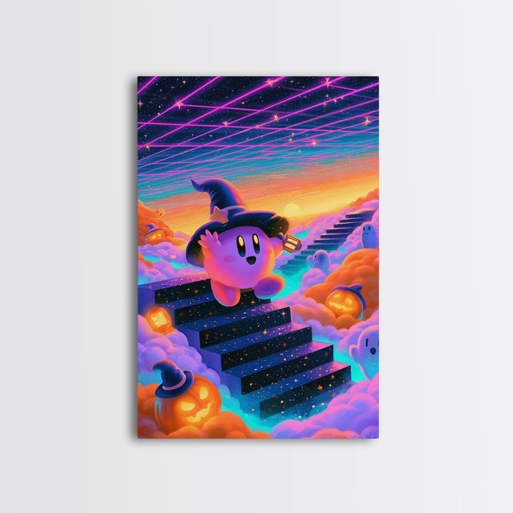 The Halloween Cloud Kingdom, Vaporwave Halloween Decor, Vertical Wall Art, Canvas Print, Retro Halloween Decor, Neon Wall Art