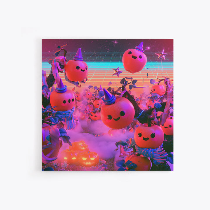 The Enchanted Apple Orchard, 80s Halloween Wall Art, Square Wall Art, Framed Canvas Print, Retro Halloween Decor, Neon Wall Art