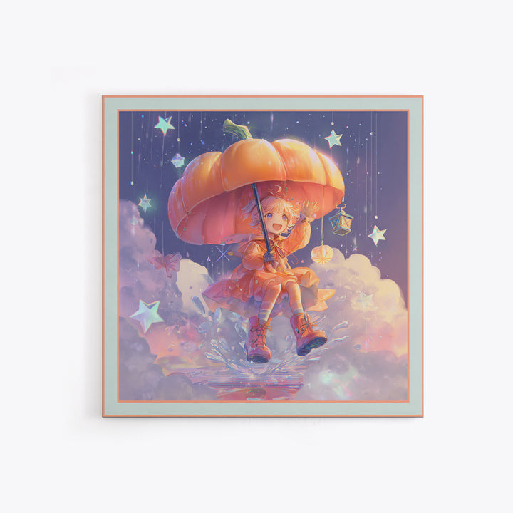 The Pumpkin Umbrella, Synthwave Halloween Art, Square Wall Art, Framed Canvas Print, Retro Halloween Decor, Neon Wall Art, Gothic Home Decor