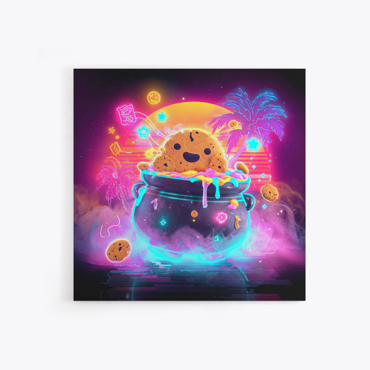 The Cookie Cauldron, Vaporwave Halloween Decor, Square Wall Art, Framed Canvas Print, Retro Halloween Decor, Neon Wall Art
