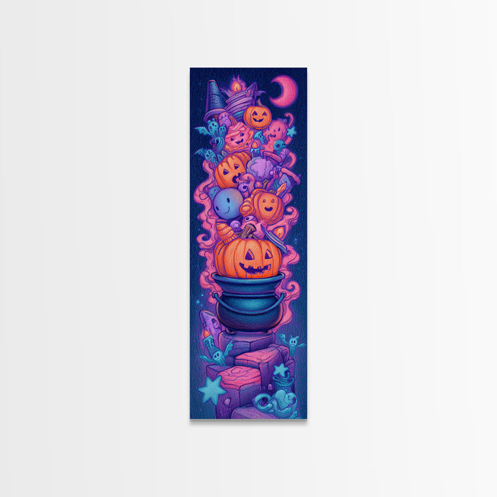 The Cookie Cauldron, Retro Neon Halloween Art, Tall Narrow Wall Art, Canvas Print, Retro Halloween Decor, Neon Wall Art, Gothic Home Decor