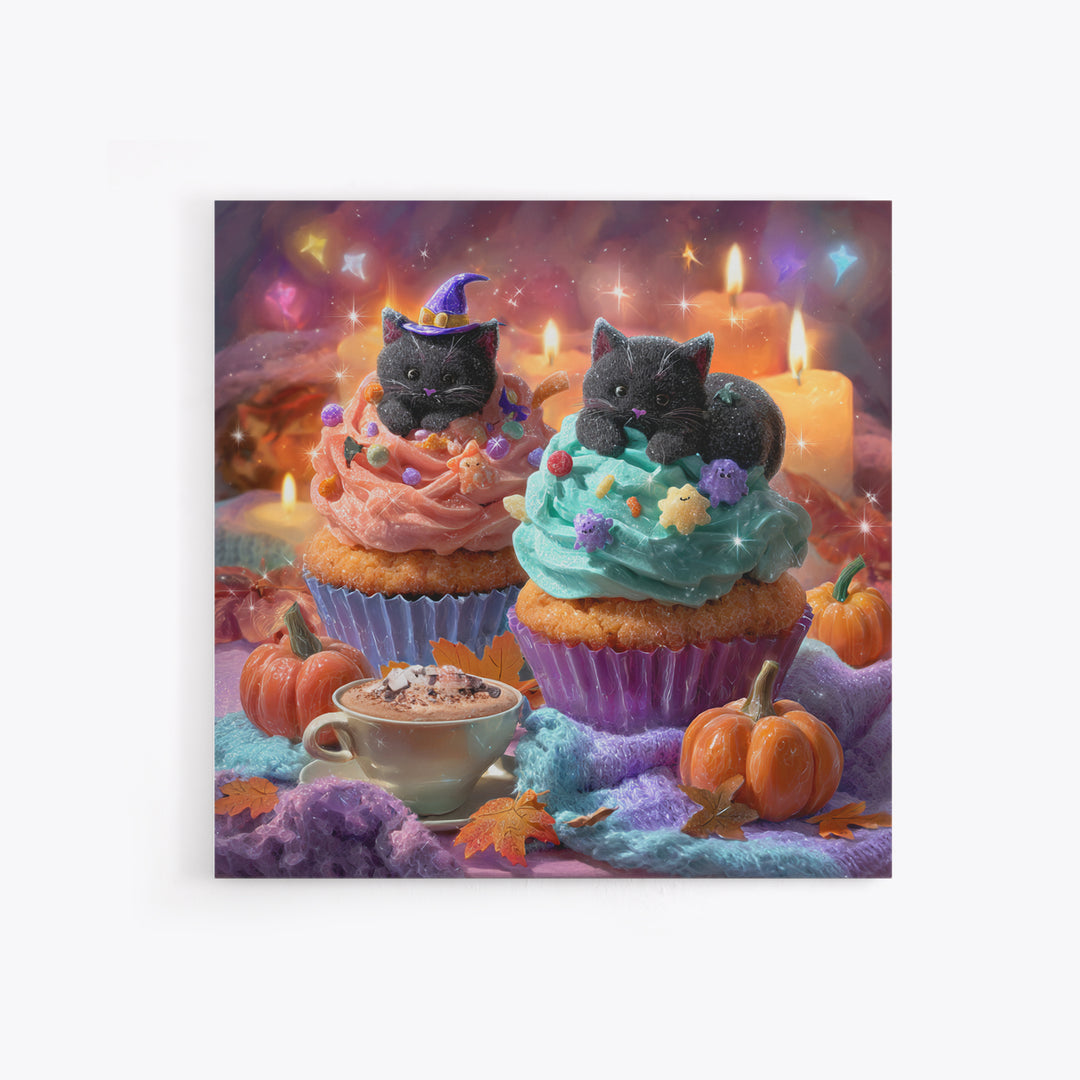 The Cupcake Costume Contest, Vaporwave Halloween Decor, Square Wall Art, Framed Canvas Print, Retro Halloween Decor, Neon Wall Art