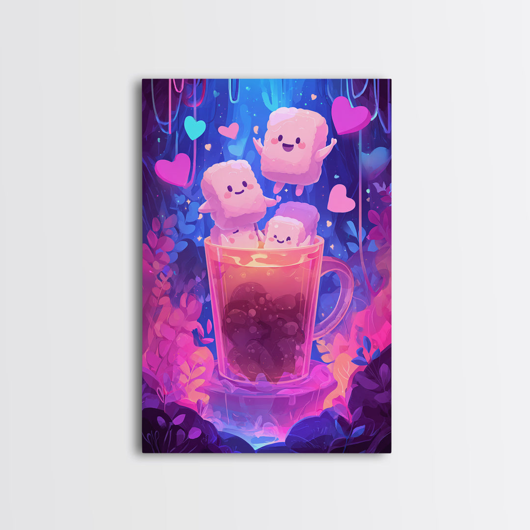 The Marshmallow Ghost Choir, 80s Halloween Wall Art, Vertical Wall Art, Canvas Print, Retro Halloween Decor, Neon Wall Art, Horror Wall Art
