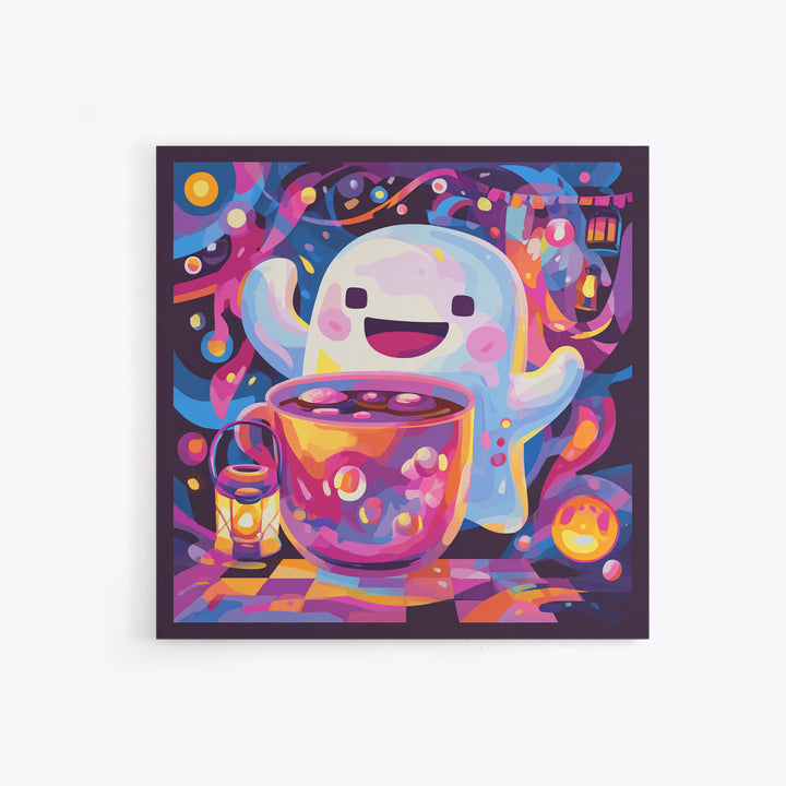 The Marshmallow Ghost Choir, Vaporwave Halloween Decor, Square Wall Art, Canvas Print, Retro Halloween Decor, Neon Wall Art