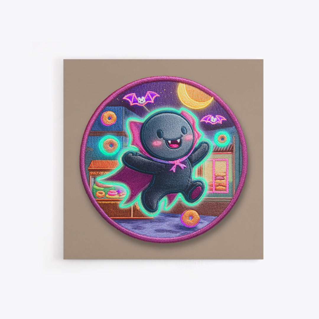 The Donut Vampire Family, 80s Halloween Wall Art, Square Wall Art, Canvas Print, Retro Halloween Decor, Neon Wall Art, Dark Fantasy Art