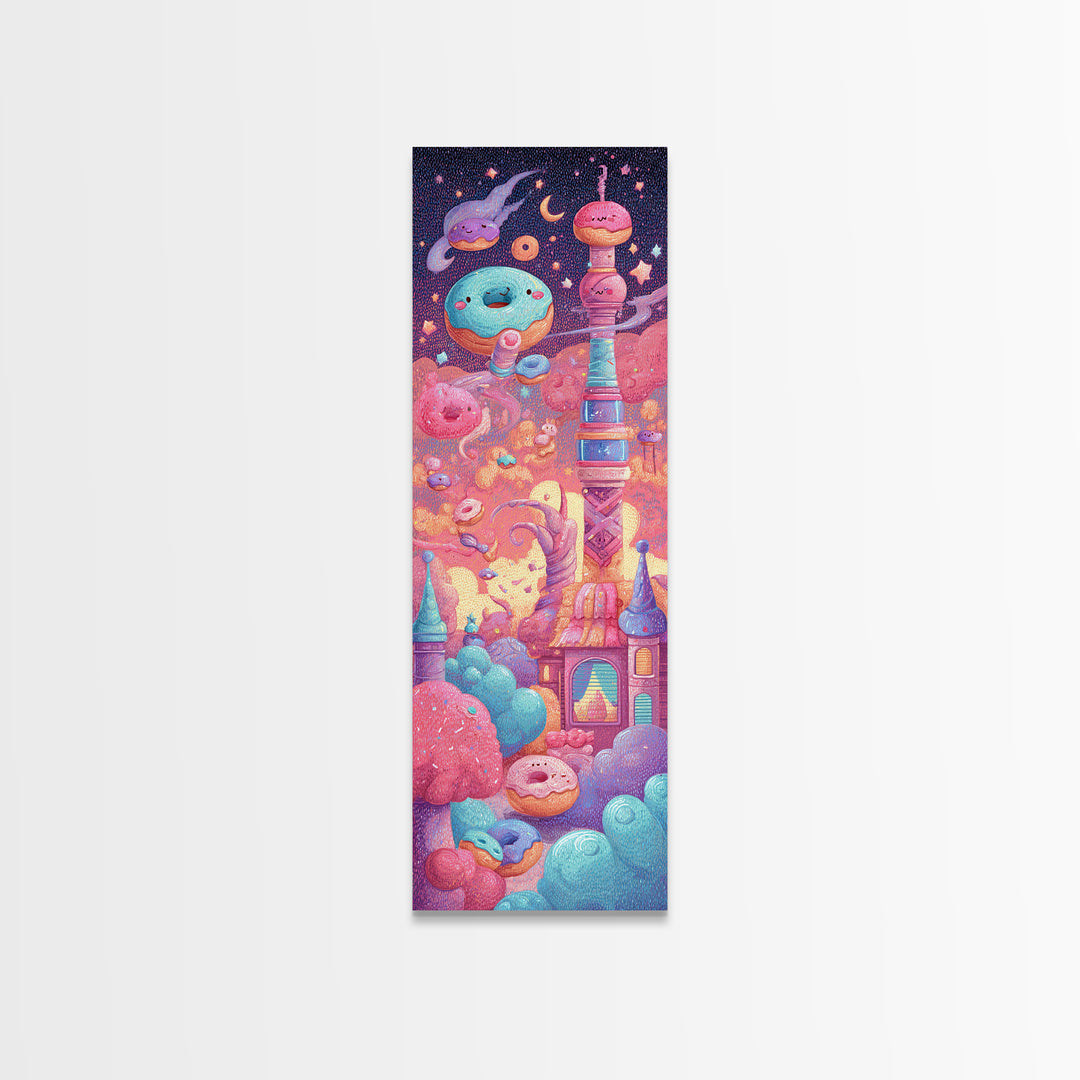 The Donut Vampire Family, Vaporwave Halloween Decor, Tall Narrow Wall Art, Canvas Print, Retro Halloween Decor, Neon Wall Art