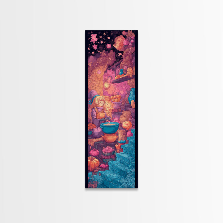 The Candy Witch'S Kitchen, Vaporwave Halloween Decor, Tall Narrow Wall Art, Framed Canvas Print, Retro Halloween Decor, Neon Wall Art