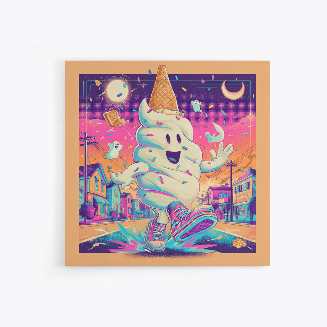 The Ice-Cream Ghost Parade, Vaporwave Halloween Decor, Square Wall Art, Canvas Print, Retro Halloween Decor, Neon Wall Art