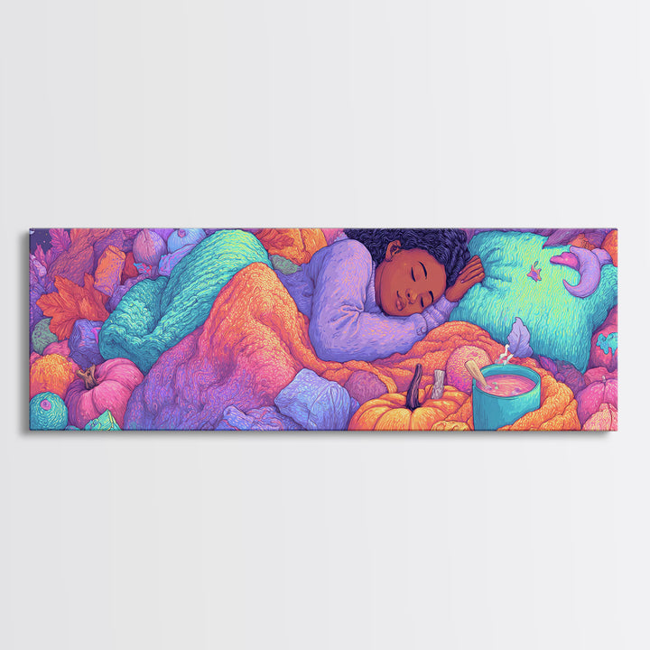 The Candy Basket Sleepover, Synthwave Halloween Art, Extra Wide Wall Art, Canvas Print, Retro Halloween Decor, Neon Wall Art