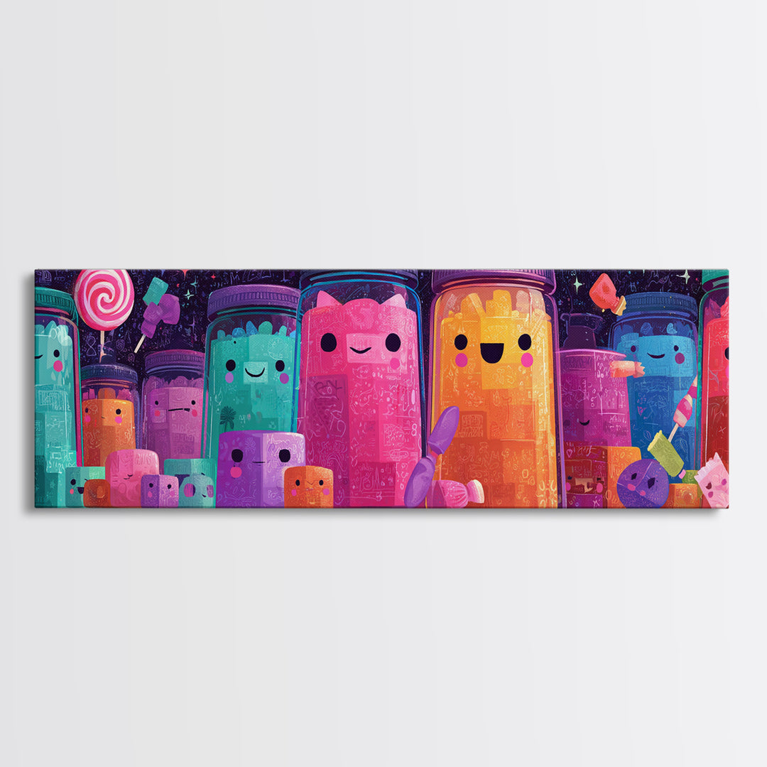 The Jellybean Potion Shop, Cute Spooky Neon Art, Extra Wide Wall Art, Canvas Print, Retro Halloween Decor, Neon Wall Art, Horror Wall Art