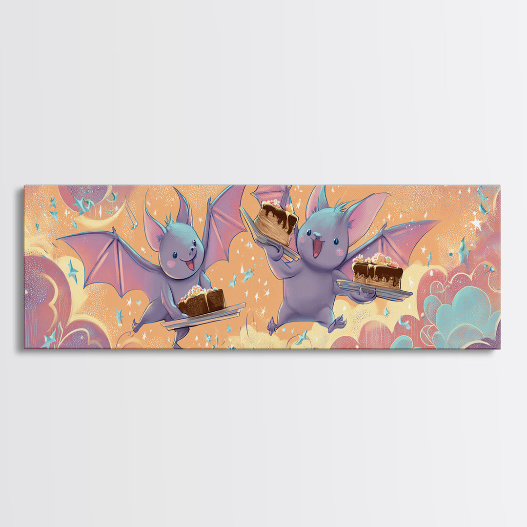 The Brownie Bat Bakery, Retro Neon Halloween Art, Extra Wide Wall Art, Canvas Print, Retro Halloween Decor, Neon Wall Art