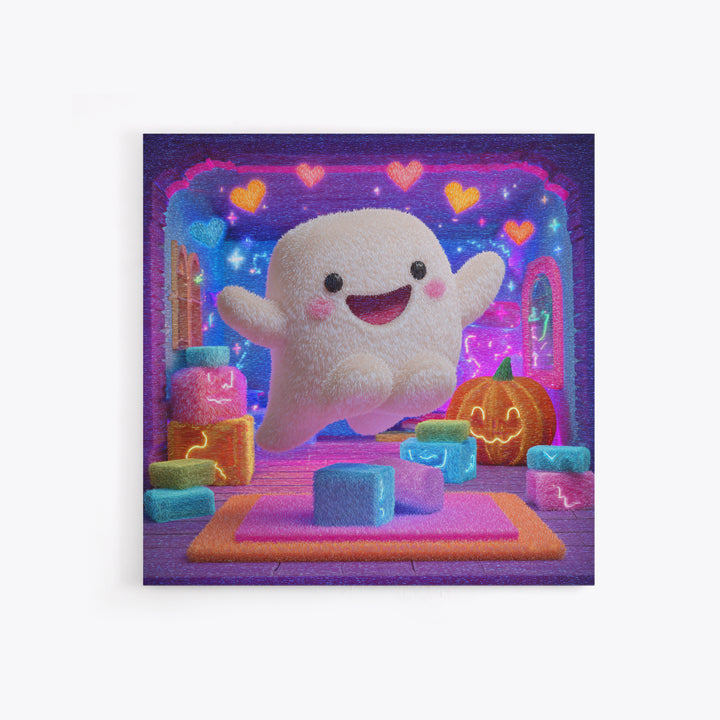 The Ghost Daycare, 80s Halloween Wall Art, Square Wall Art, Framed Canvas Print, Retro Halloween Decor, Neon Wall Art, Horror Wall Art