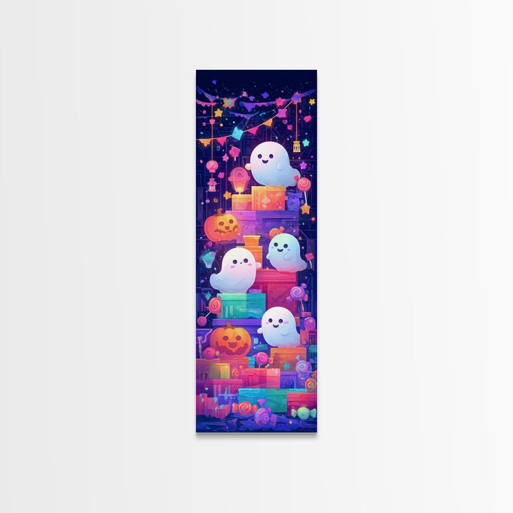 The Ghost Daycare, Retro Neon Halloween Art, Tall Narrow Wall Art, Framed Canvas Print, Retro Halloween Decor, Neon Wall Art